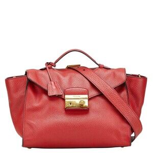 Prada Vitello Daino Leather Sound Lock Satchel red